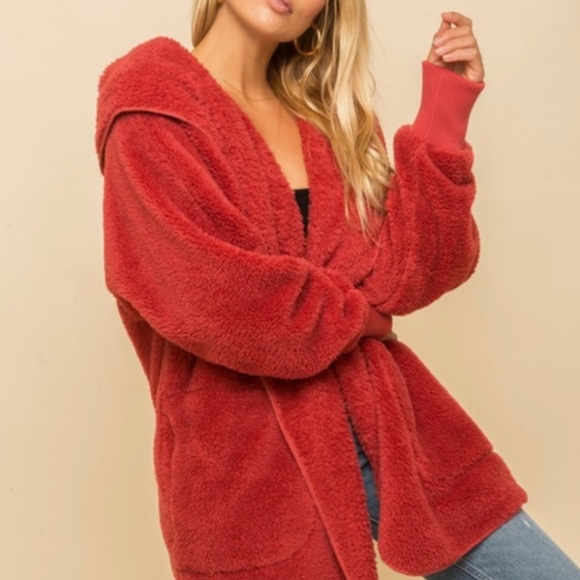 Jackets & Blazers - VINTAGE RED PLUSH HOODED JACKET